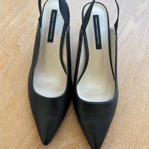 French Connection Atmosphere Black Pointed Toe Slingback Kitten Heels - Size 9